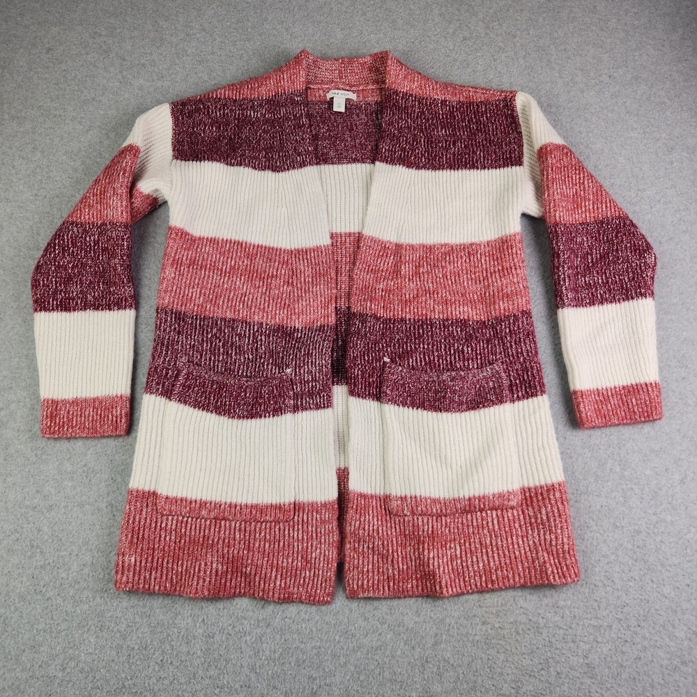Nine West Cardigan Sweater Womens M Multicolor Striped Ribbed Knit Open Front